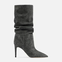 Botte souple à talon 85 en daim de veau effet denim