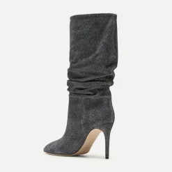 Botte souple à talon 85 en daim de veau effet denim