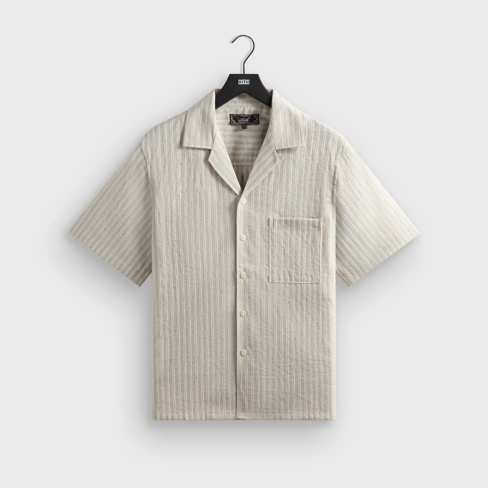 Kith Neon Slub Stripe Cropped Beckham Camp Collar Shirt