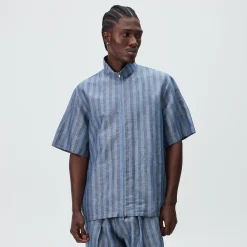 Kith Spun Silk Linen Stripe Colton Zip Front Shirt