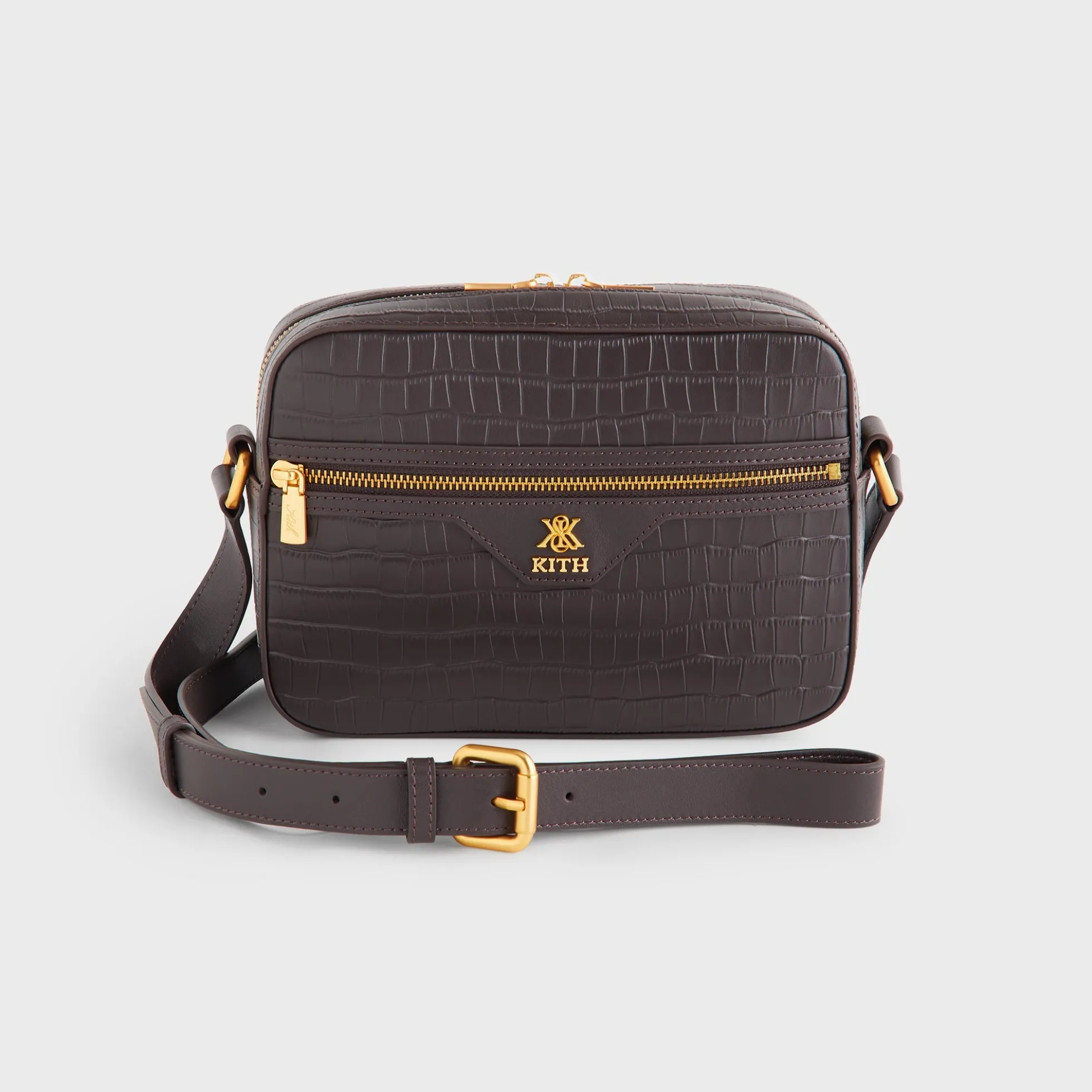 Sac bandoulière appareil photo en cuir embossé crocodile Kith