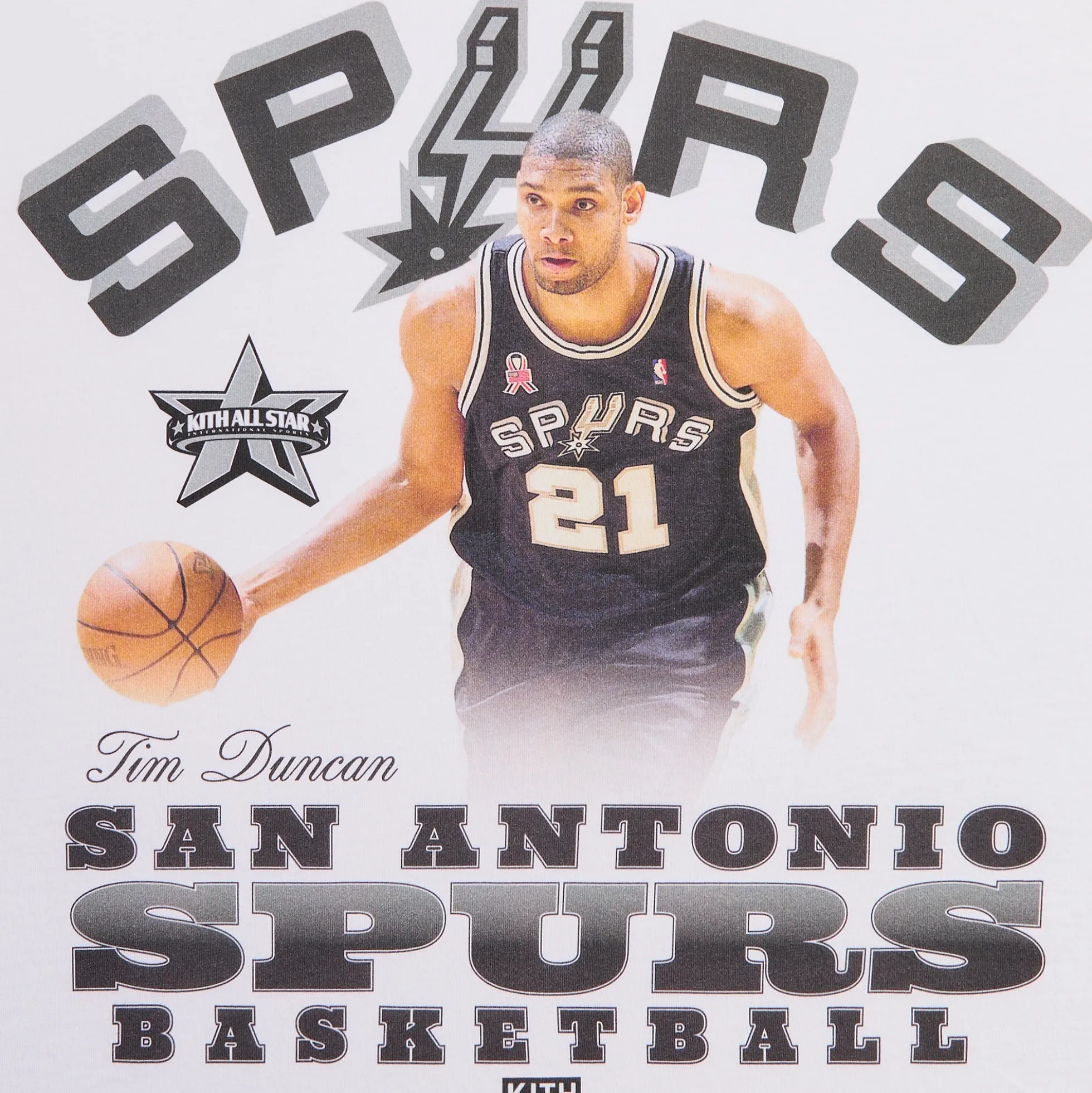 T-shirt vintage Kith pour la star NBA des San Antonio Spurs, Tim Duncan