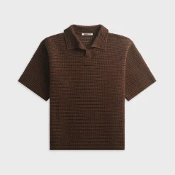 Tussah Silk Cotton Mesh Knit Skipper Polo