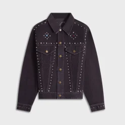 Veste en jean en velours côtelé 14W cloutée à aiguilles