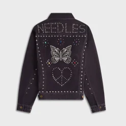 Veste en jean en velours côtelé 14W cloutée à aiguilles